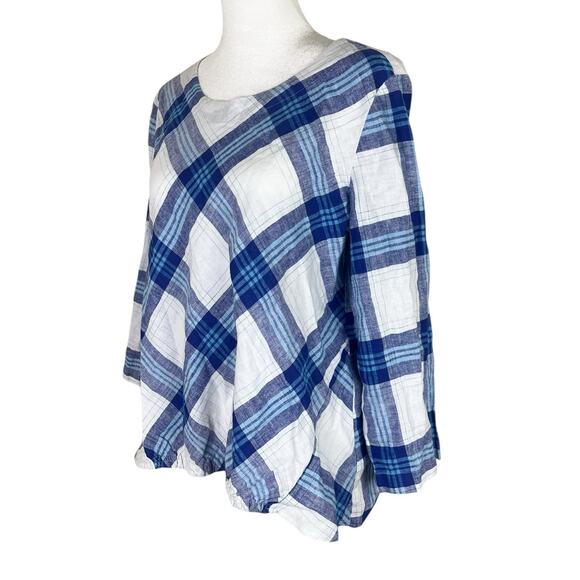 Habitat Clothes to Live In Blue White Plaid Linen Cotton Tunic Top Size XS - Picture 4 of 6